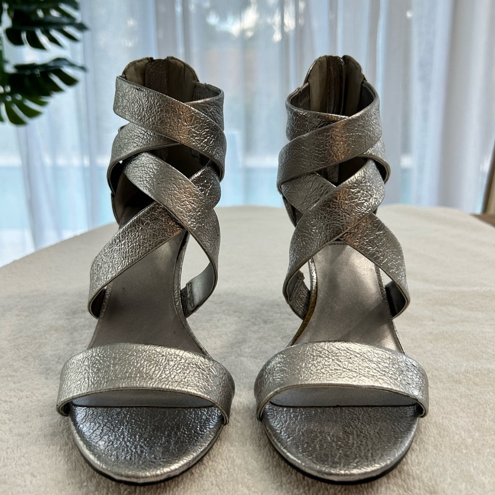 DkNY Silver strappy Iggi heels
